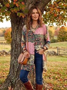 John Mark Multicolor Patterned Women Blouse